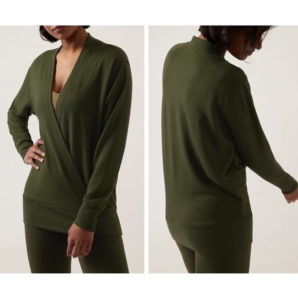 Athleta Tops - ATHLETA Purana V-Neck Wrap Sweatshirt Aspen Olive 986978 Women's Small Tall